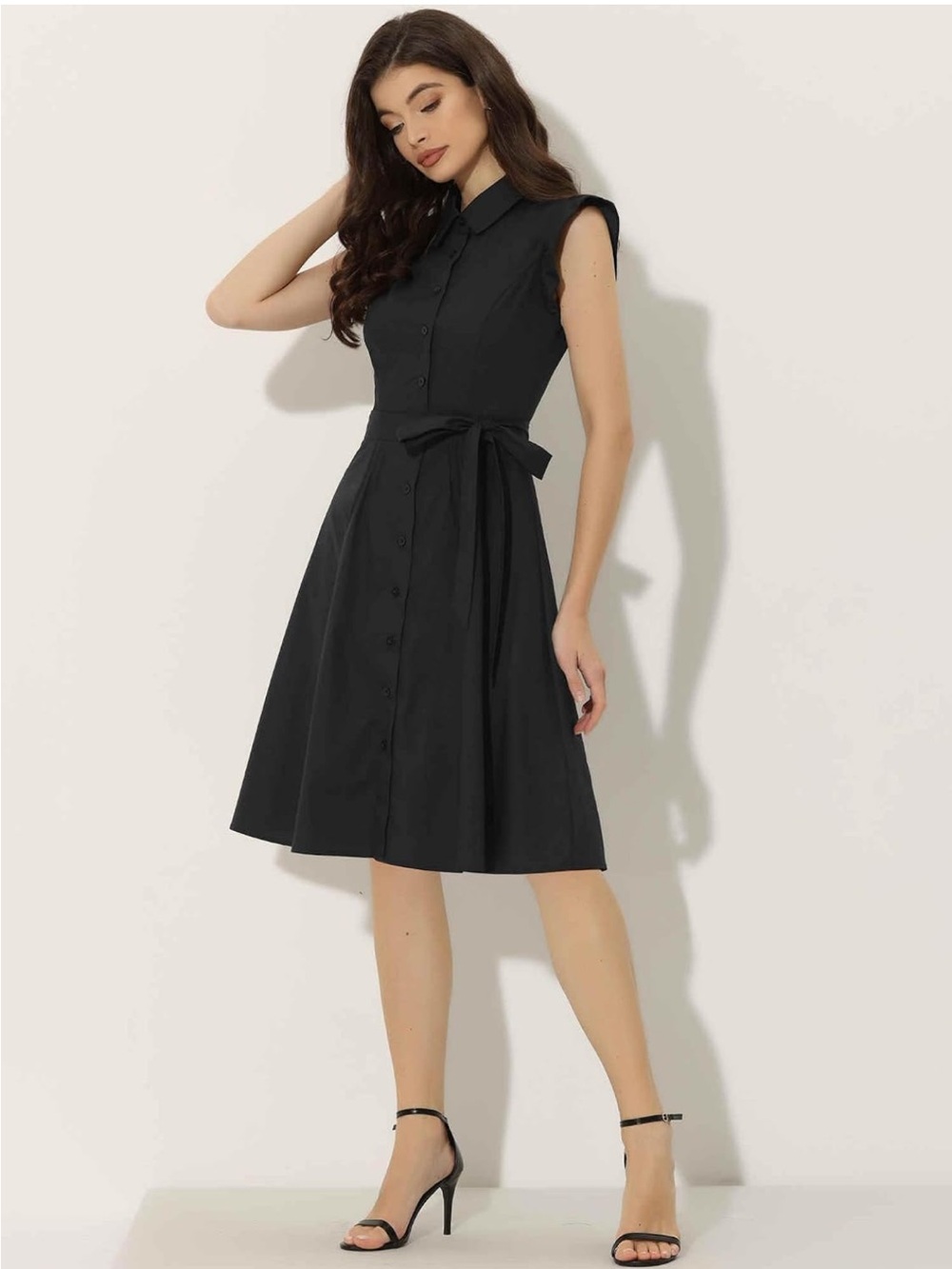 Allegra K Ruffle Sleeve Cotton Button Down Shirt Dress